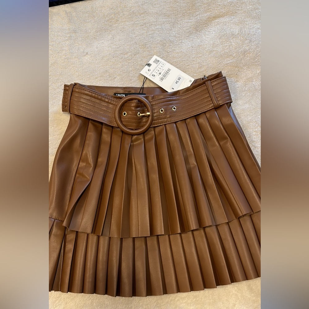 Zara pleated leather skirt